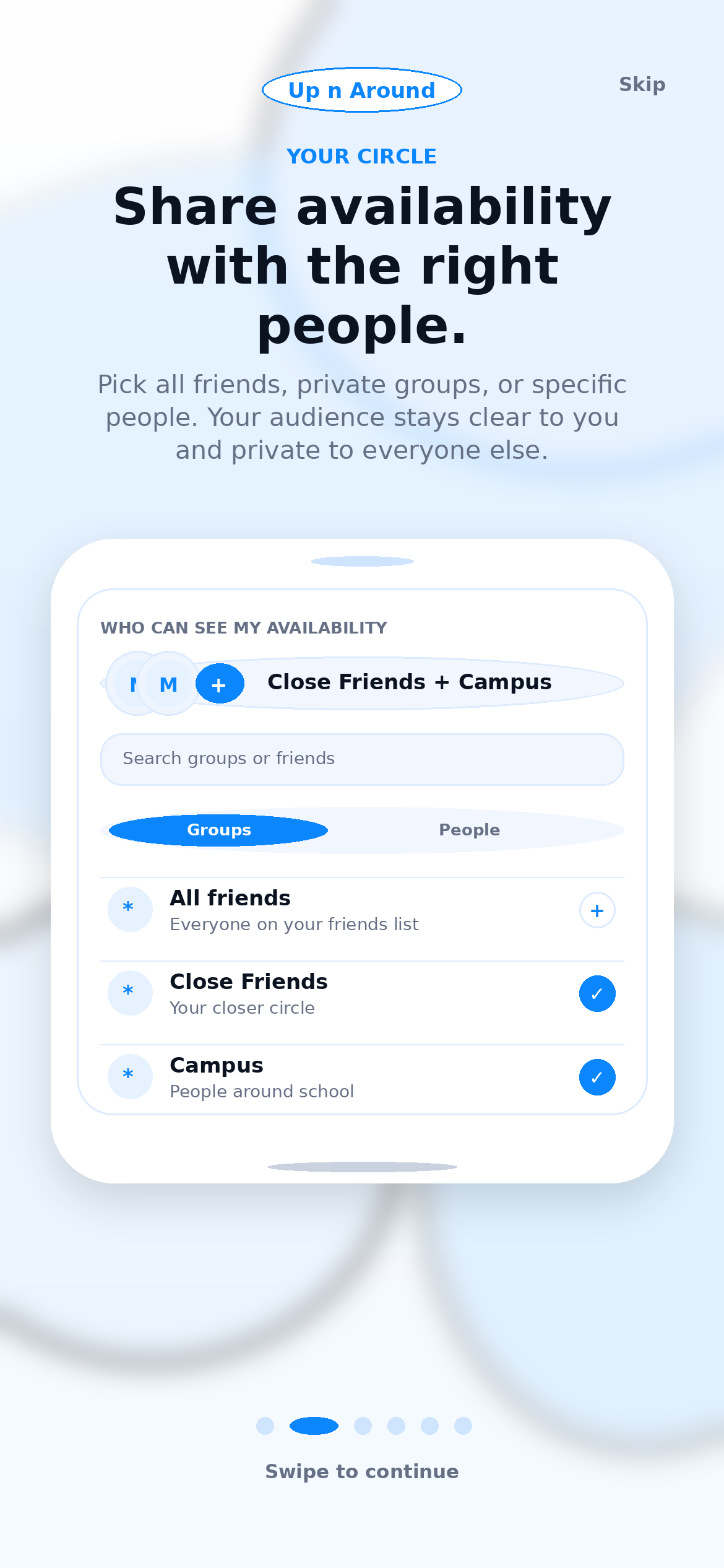 Walkthrough screen for choosing who can see availability