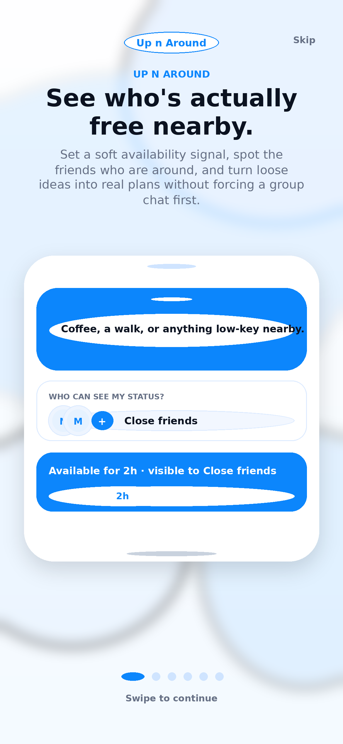 Up n Around walkthrough screen showing availability controls