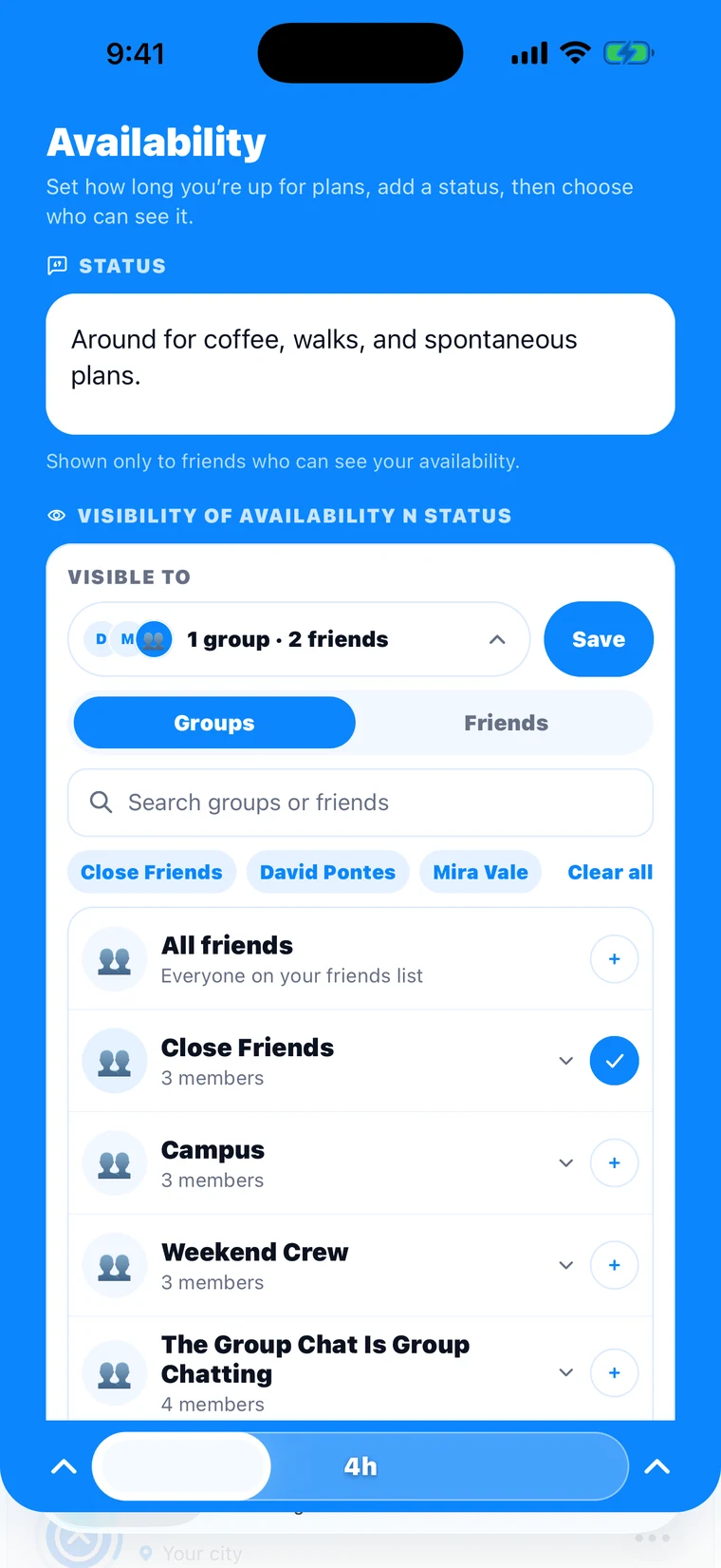 The Up n Around availability screen with the countdown bar set