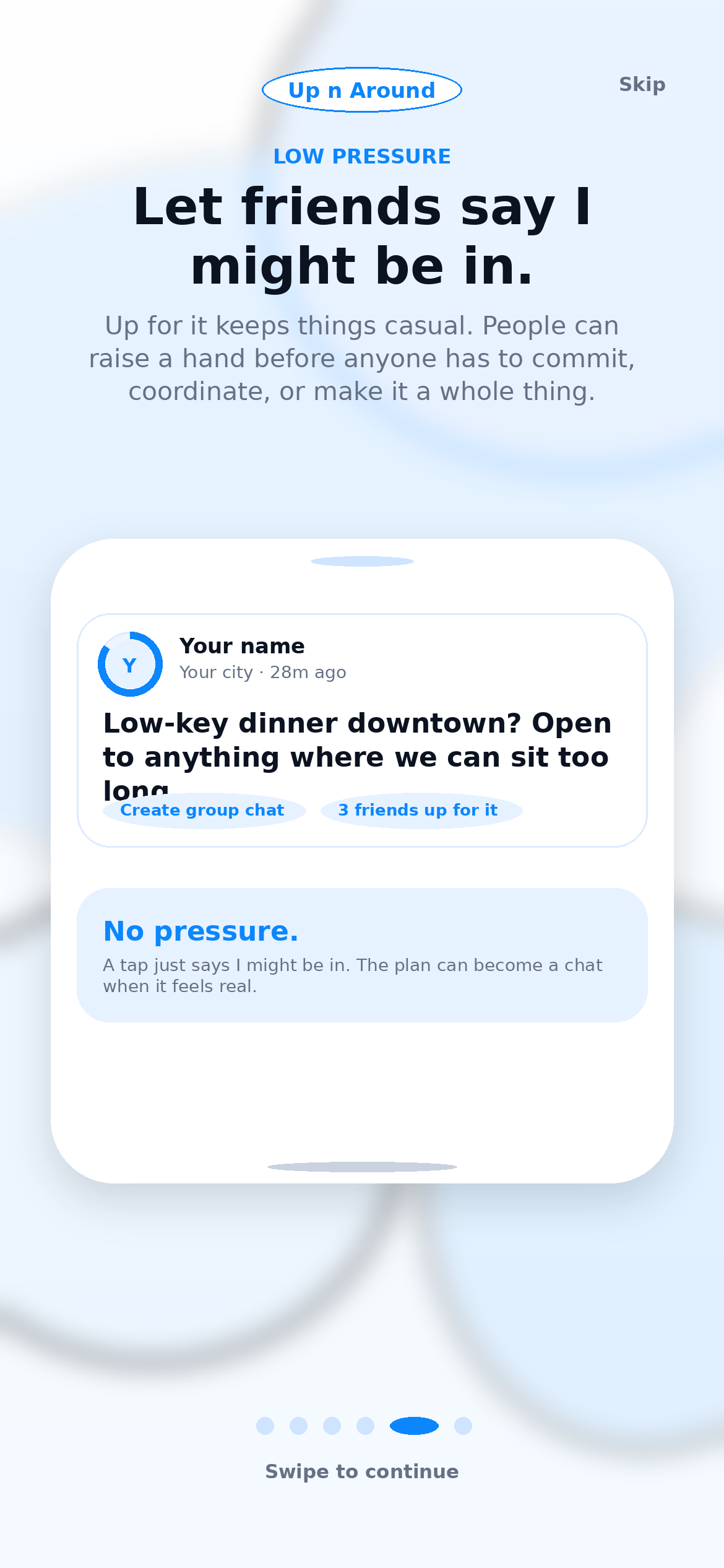 Walkthrough screen for casual friend interest