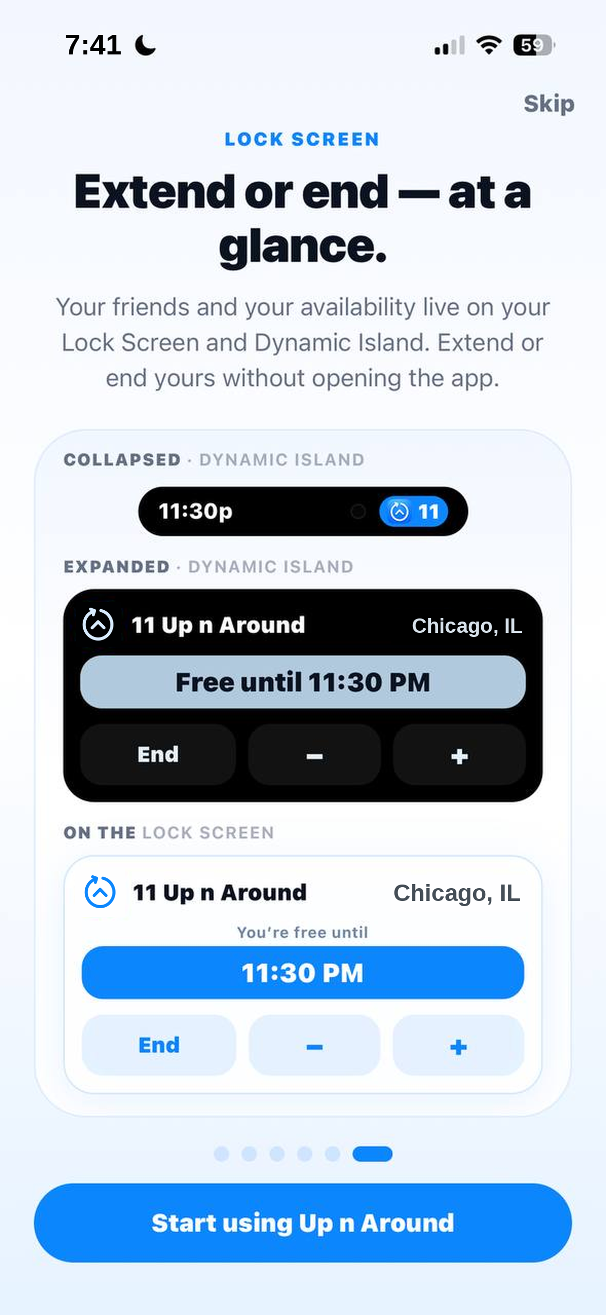 The Up n Around Live Activity on the iPhone Lock Screen