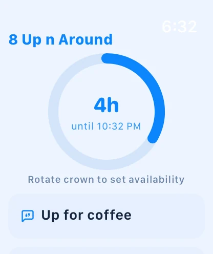 The Up n Around app on Apple Watch, its ring counting down four hours of free time